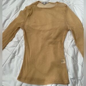 Long Sleeve Sparkly Gold Mesh Top